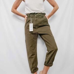Zara Green Baggy Straight Leg cropped Jeans Size 6 (G)